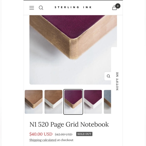 Sterling Ink N1 520 Page Grid Notebook Mulberry Gold + 2 Moterm Inserts New - Picture 2 of 6